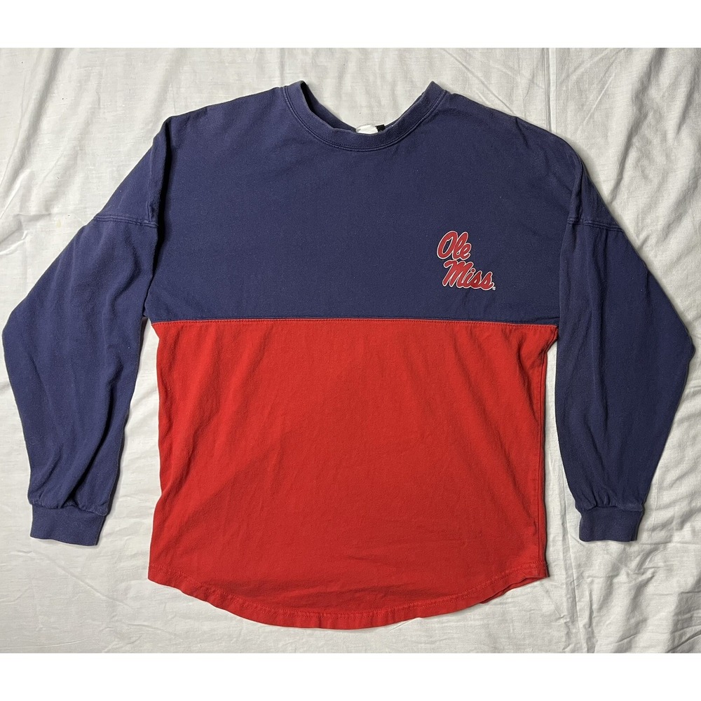 Ole Miss Rebels T Shirt Red & Blue Long Sleeve No Size Tag LK Apparel
